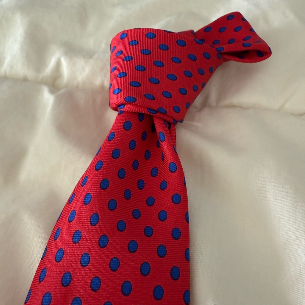 Thomas Pink Red and Blue Polka Dot Silk Tie